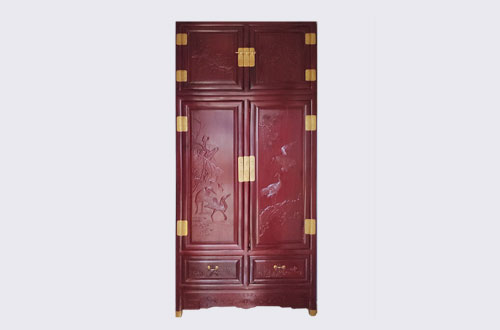 金东高端中式家居装修深红色纯实木衣柜